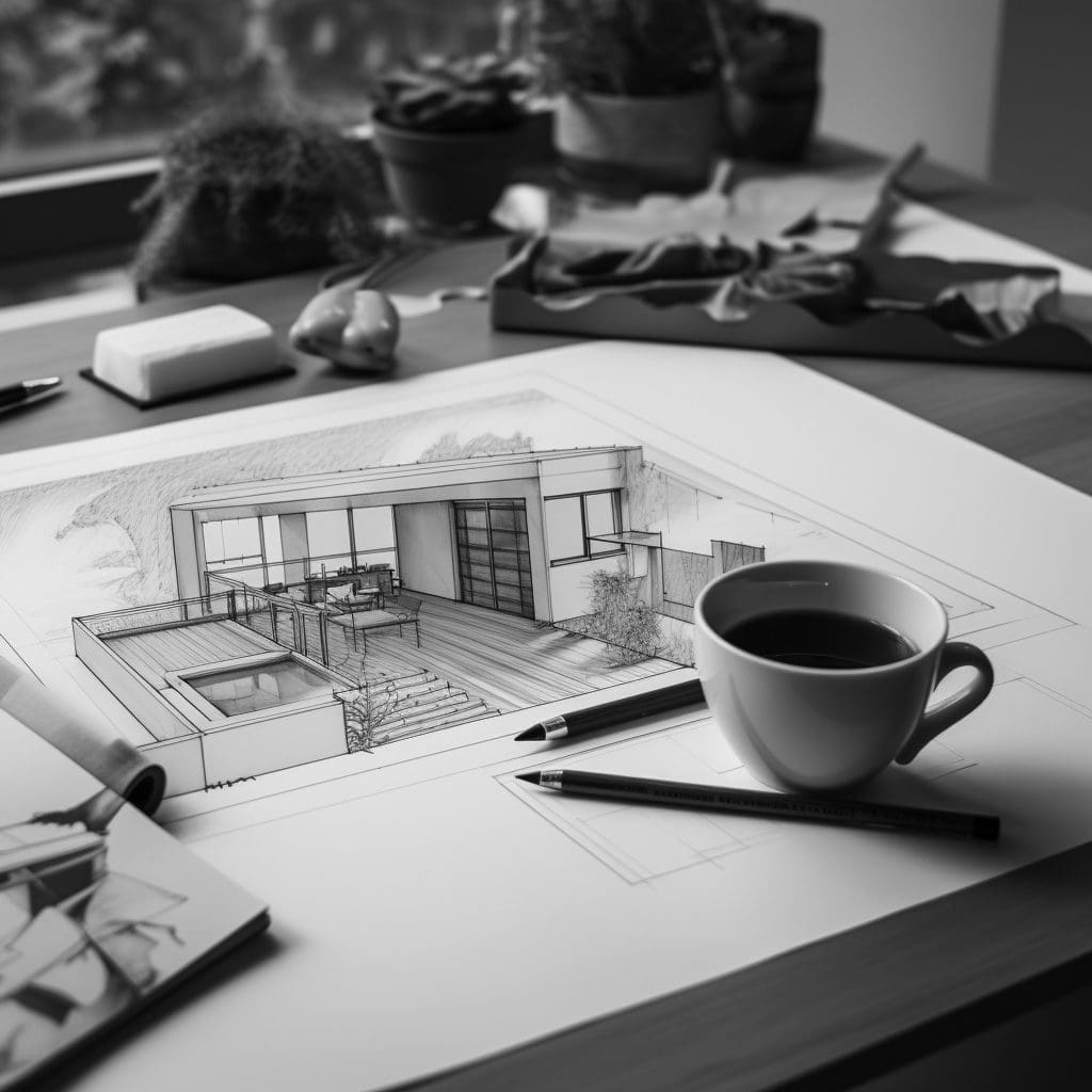house design with a mug of coffee - architectural design