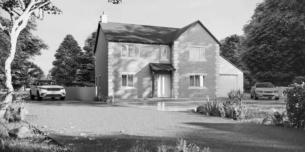black and white image of house - architectural design
